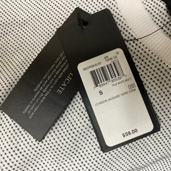 Mens Guess Lightweight Sweater with Quilted Shoulder White & Black Size Small - Picture 4 of 5